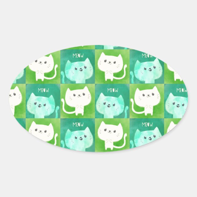 Cute Cats Pattern Oval Sticker (Front)