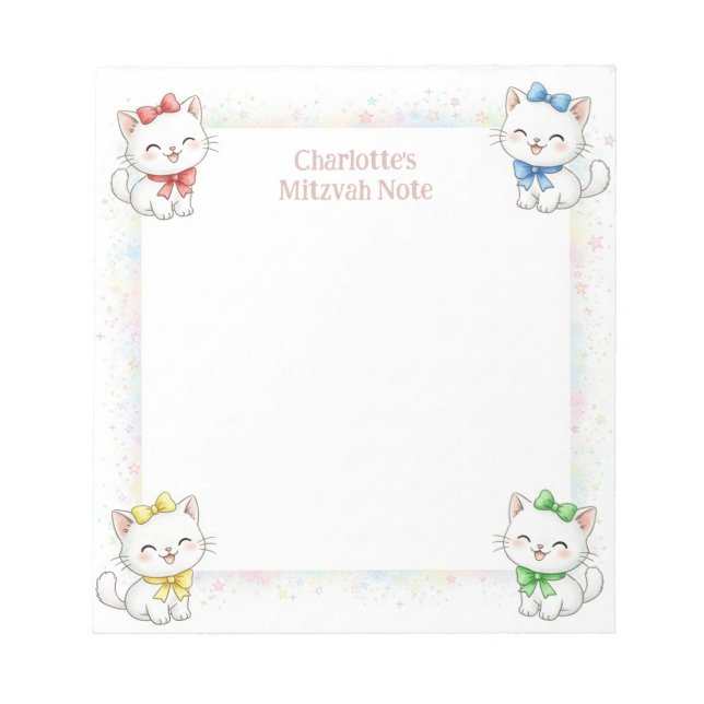Cute Cats Personalized Mitzvah Notes Notepad (Front)