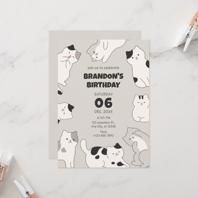 Cute cats pet birthday invitation (Front/Back In Situ)