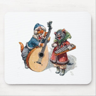 Cute Cats Play Mandolin and Xylophone in the Snow Mouse Pad