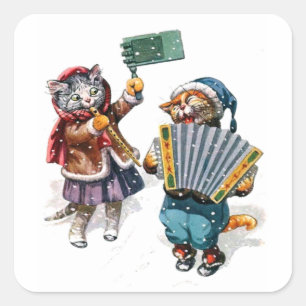 Cute Cats Play the Accordion in the Snow Square Sticker