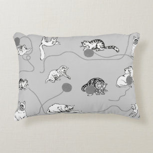 Cute Cats Playing & Being Naughty Pattern Accent Pillow