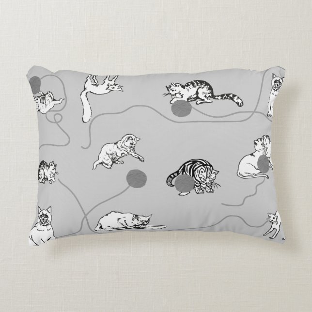 Cute Cats Playing & Being Naughty Pattern Accent Pillow (Front)