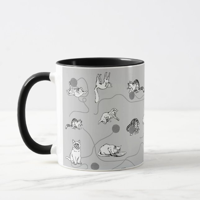 Cute Cats Playing & Being Naughty Pattern Mug (Left)