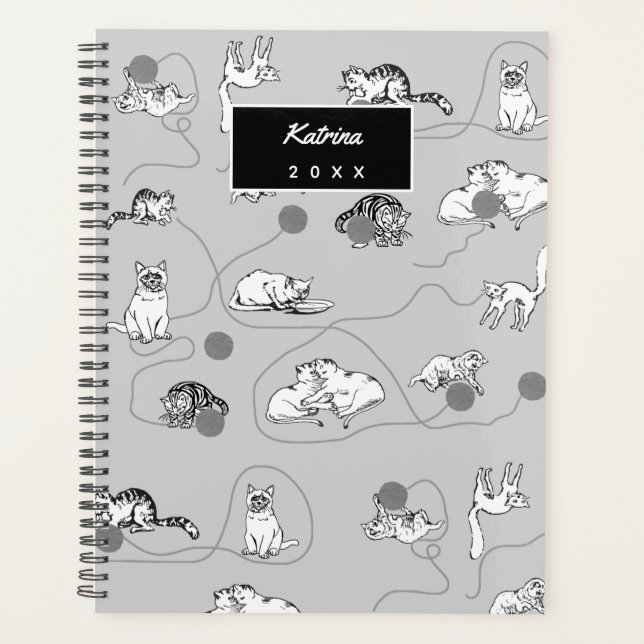 Cute Cats Playing & Being Naughty Pattern  Planner (Front)