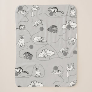 Cute Cats Playing & Being Naughty Pattern Sherpa Blanket