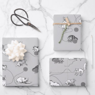 Cute Cats Playing & Being Naughty Pattern Wrapping Paper Sheet