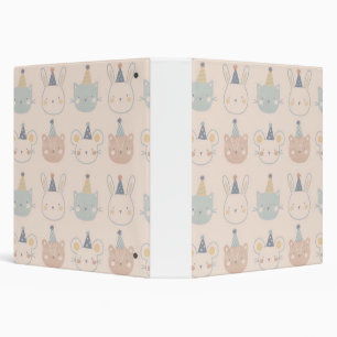 Cute Cats Rabbits and Bears Faces Pastel Pattern Binder