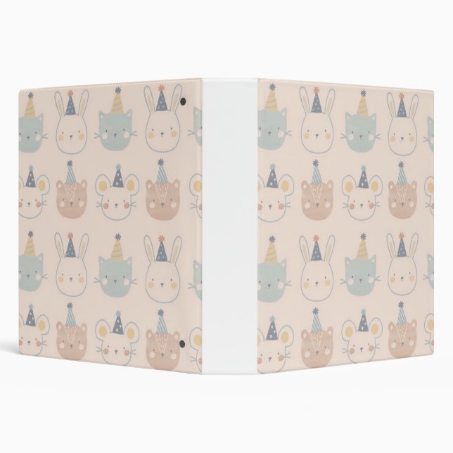Cute Cats Rabbits and Bears Faces Pastel Pattern Binder (Background)