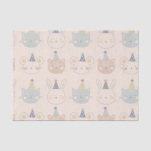 Cute Cats Rabbits and Bears Faces Pastel Pattern Tissue Paper