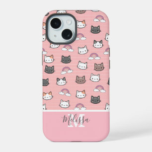 Cute Cats & Rainbow Monogram iPhone 15 Case
