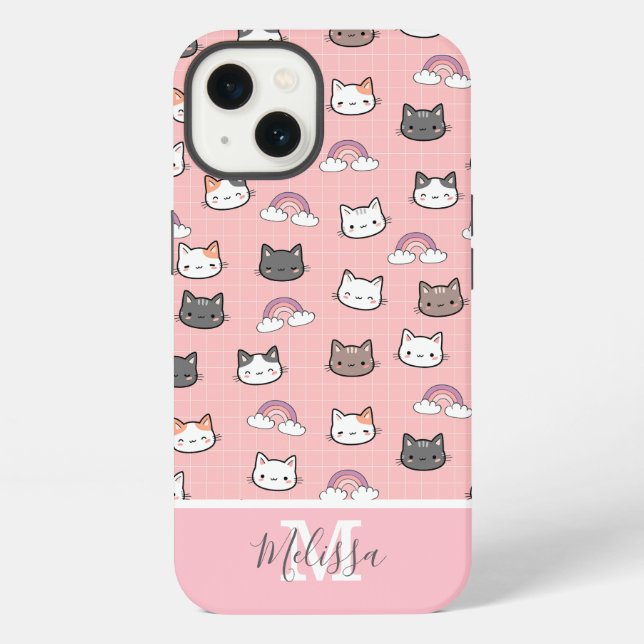 Cute Cats & Rainbow Monogram  iPhone Case (Back)