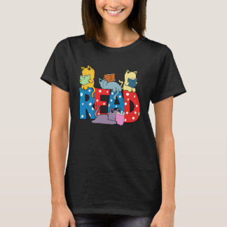 cute cats reading books librarian teacher graphic T-Shirt