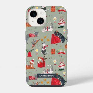 Cute cats retro Christmas Case-Mate iPhone Case