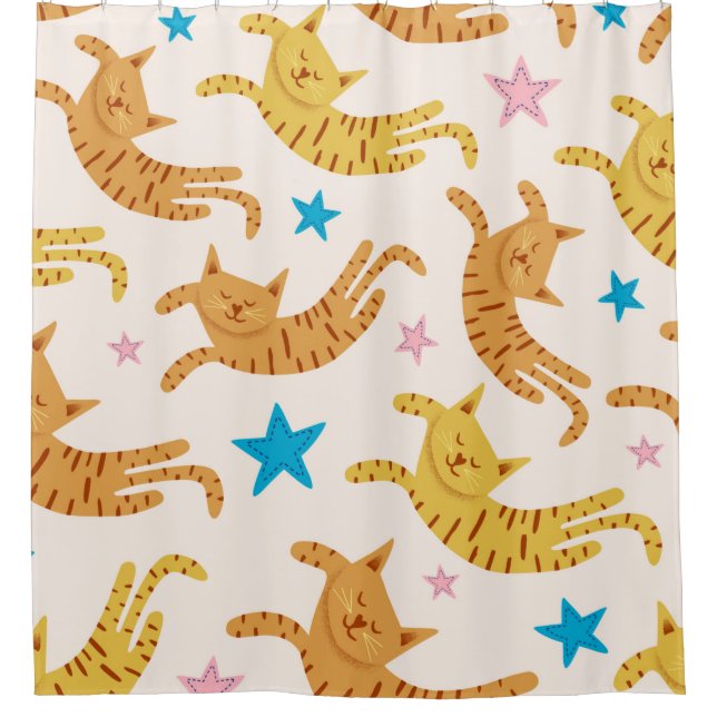 Cute cats seamless pattern with stars funny drawin (Front)