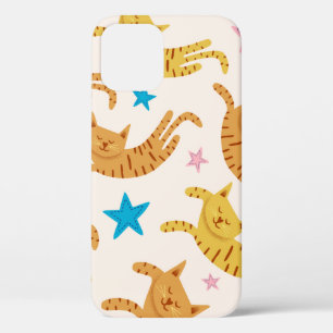 Cute cats seamless pattern with stars funny drawin iPhone 12 case