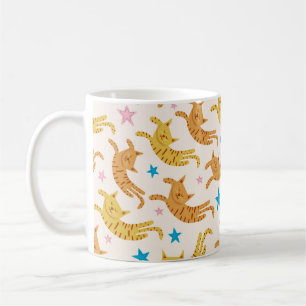 Cute cats seamless pattern with stars funny drawin coffee mug