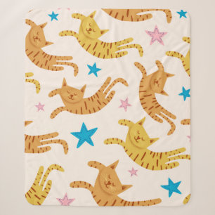 Cute cats seamless pattern with stars funny drawin sherpa blanket