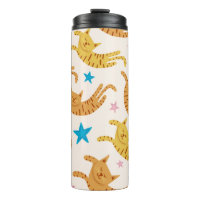Cute cats seamless pattern with stars funny drawin