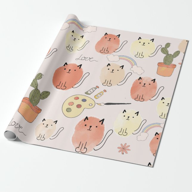 Cute cats seamless pattern wrapping paper (Unrolled)