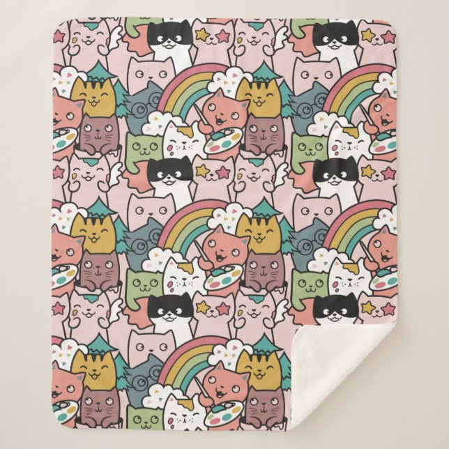 Cute Cats Sherpa Blanket (Front)