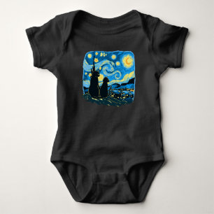 Cute Cats Starry Night Van Gogh Father Mother Son Baby Bodysuit