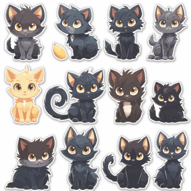 Cute Cats Sticker Collection (12 Cats) (Front)