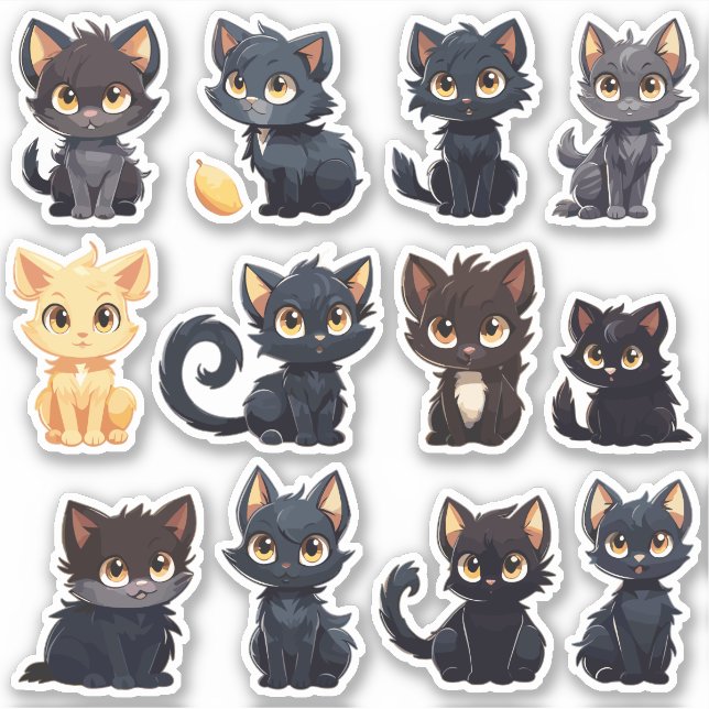 Cute Cats Sticker Collection (12 Cats) (Front)