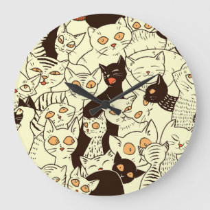 Cute Cats Vintage Wallpaper Pattern Large Clock