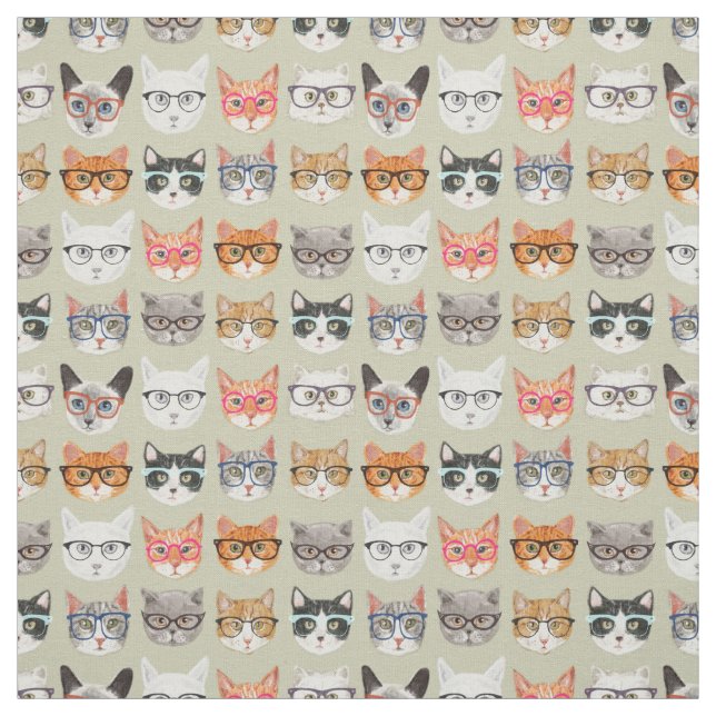 Cute Cats Wearing Glasses Pattern Fabric (Swatch)