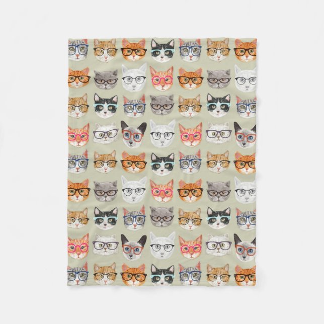 Cute Cats Wearing Glasses Pattern Fleece Blanket (Front)