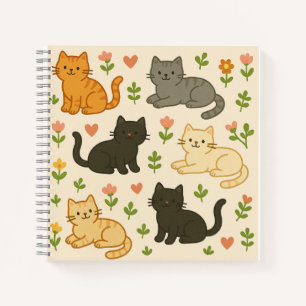Cute Cats with Flowers & Hearts – Adorable Animal Notebook