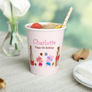 Cute Cats with Gifts Pink Kids Birthday Party Paper Cups