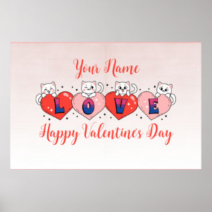 Cute Cats With Hearts, Bisexual Flag Colours Poster
