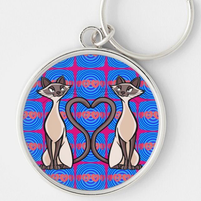 Cute Cats With Lovely Heart Keychain (Front)