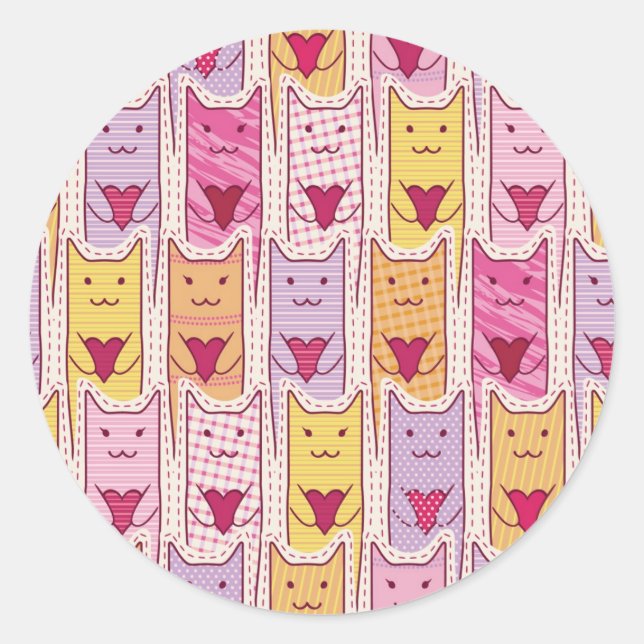 Cute Cats with Loving Hearts Classic Round Sticker (Front)