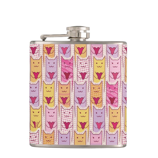 Cute Cats with Loving Hearts Hip Flask (Front)