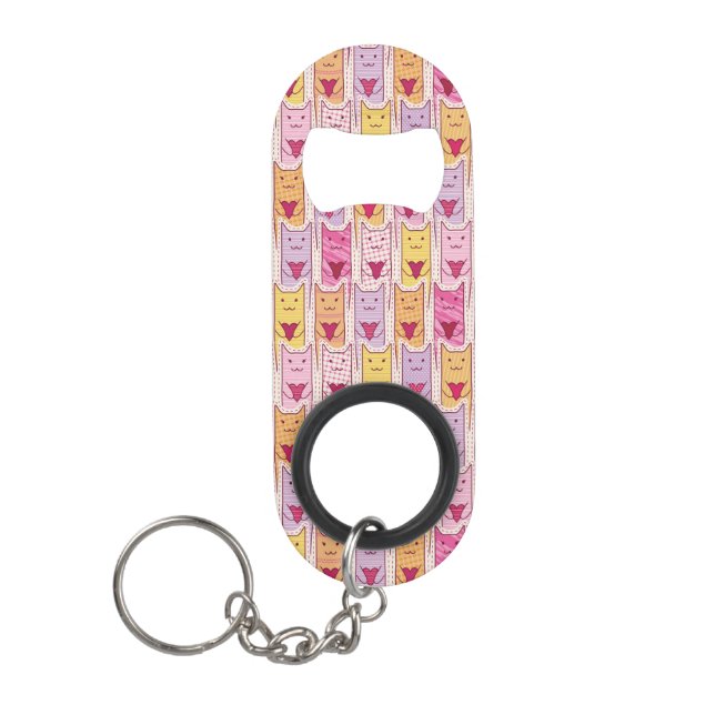Cute Cats with Loving Hearts Keychain Bottle Opener (Front)