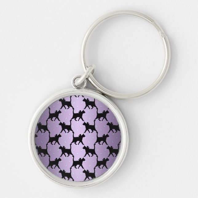 Cute Cats with Moons and Stars Pattern Keychain (Front)