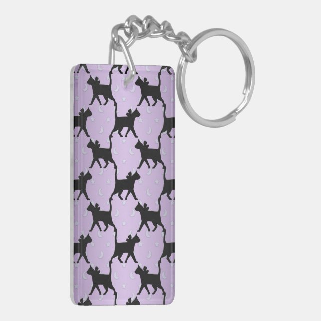 Cute Cats with Moons and Stars Pattern Keychain (Back Left)
