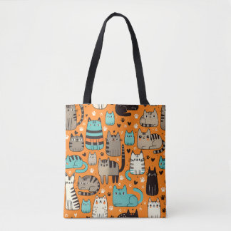 Cute Cats With Orange Background Tote Bag
