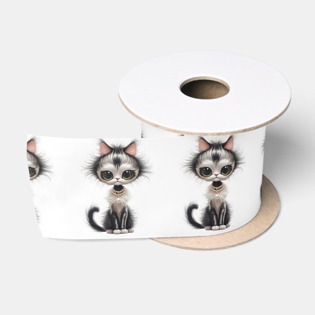 Cute Cats With Pearl Necklaces Satin Ribbon (Spool)