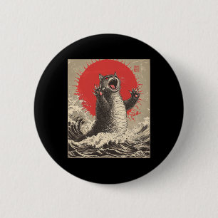 Cute Catzilla Cat Japanese Art Funny Cat 2 Inch Round Button