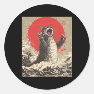 Cute Catzilla Cat Japanese Art Funny Cat Classic Round Sticker