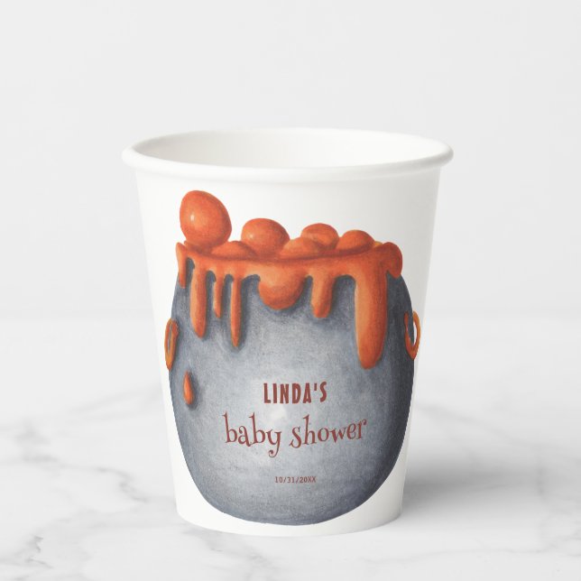Cute Cauldron Halloween Baby Shower Paper Cups (Front)