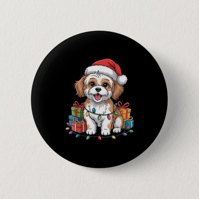 Cute Cavachon Christmas Xmas Design Funny Dog Love 2 Inch Round Button (Front)