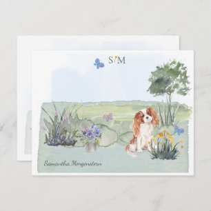 Cute Cavalier King Charles Dog  Monogram Name   Card