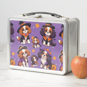 Cute Cavalier King Charles halloween pattern Metal Lunch Box