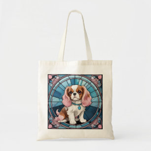 Cute Cavalier King Charles Pastel Stained Glass Tote Bag