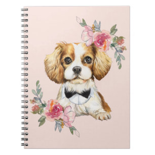 Cute Cavalier King Charles Puppy Watercolor Notebook